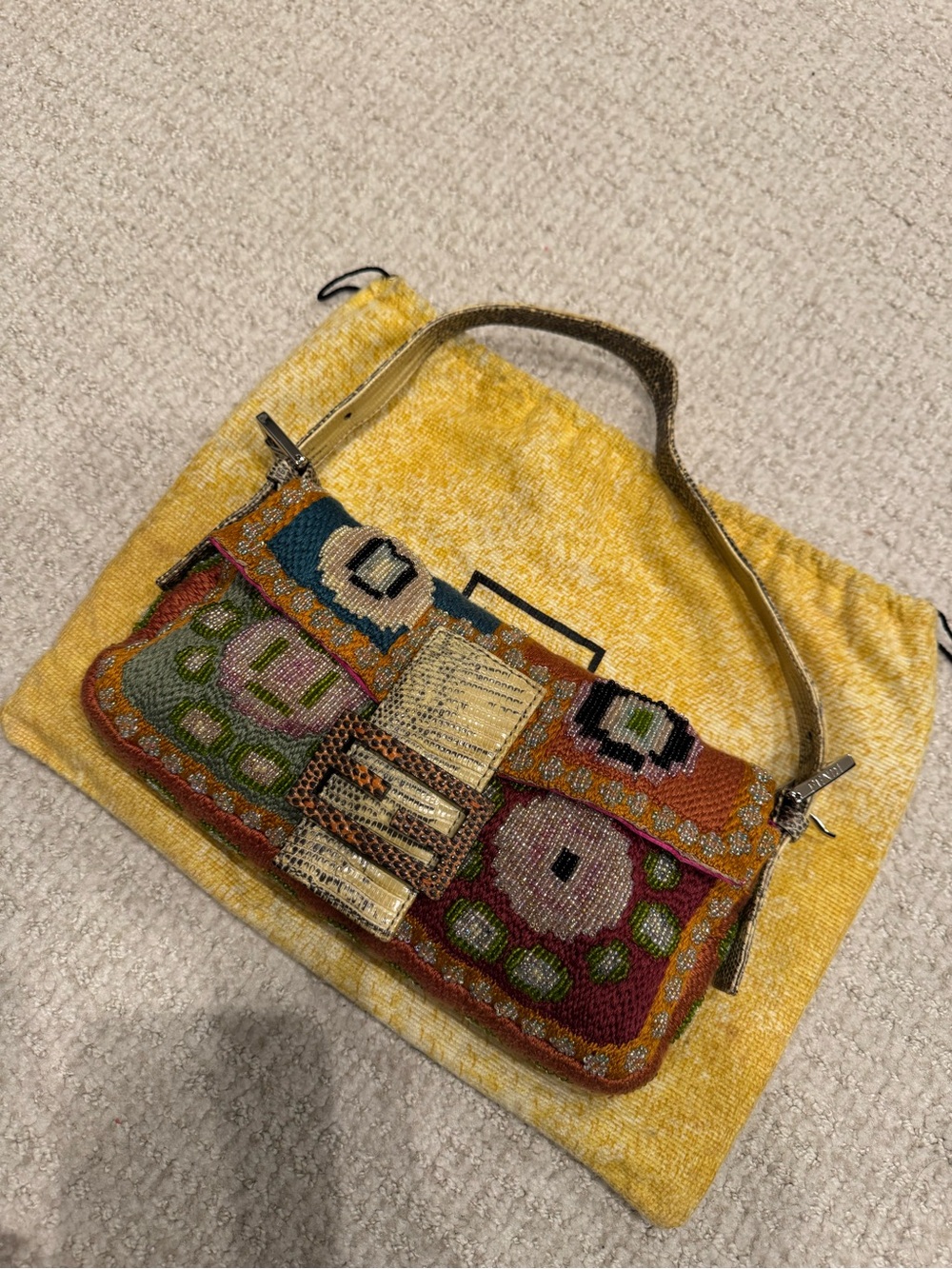 Iconic collectible beaded embroidered fendi baguette bag